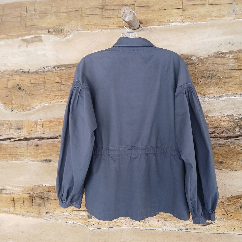 Lapis Gray Tie Waist Button Down Balloon Sleeve Shirt Size Large - Picture 5 of 8